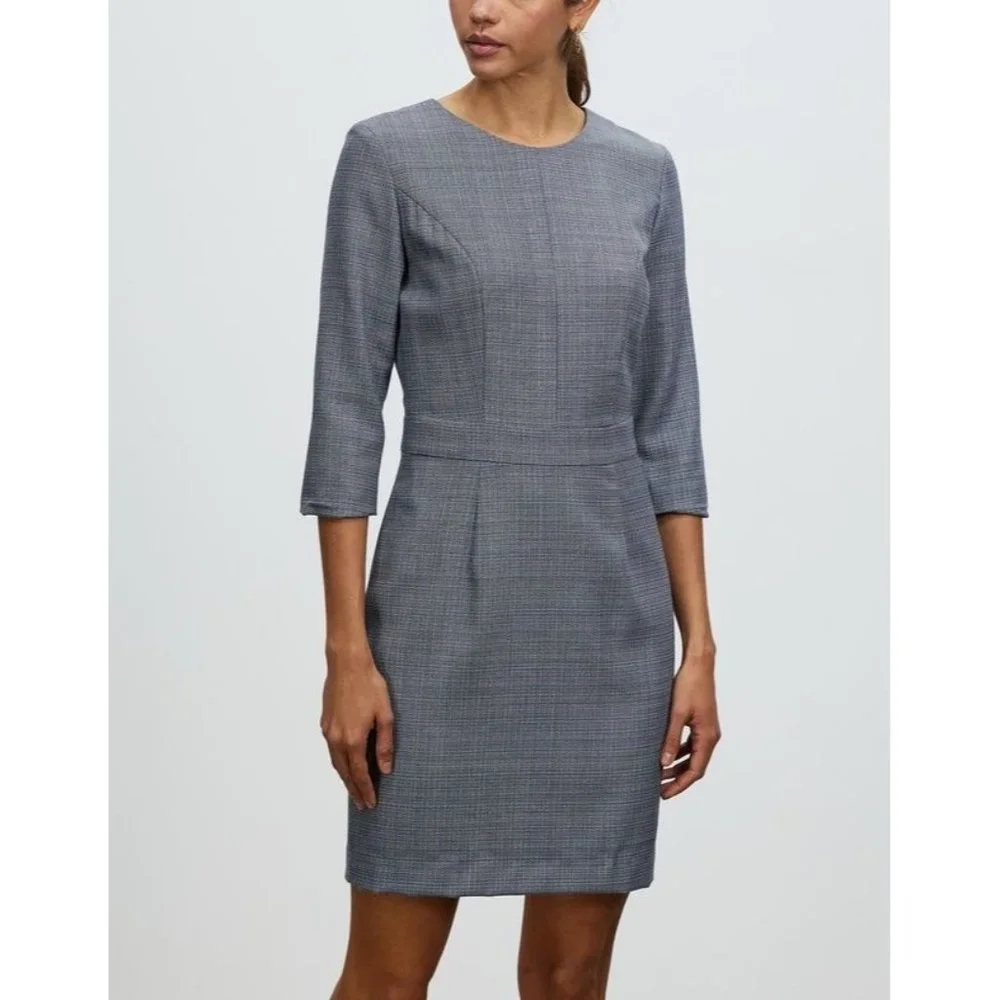 80's Pendleton 100% Wool Black & White Houndstooth Sheath Midi Dress 12 P - Picture 2 of 16